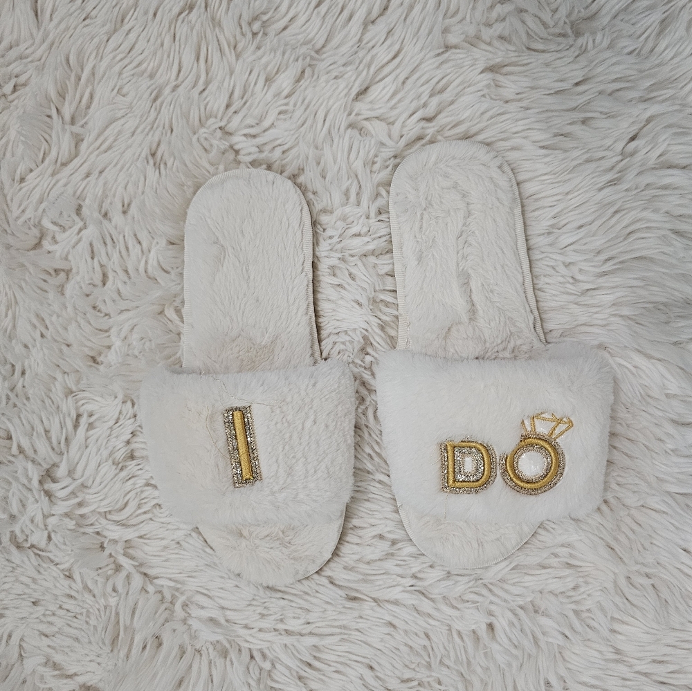 Cozy White and Gold Plush Slippers